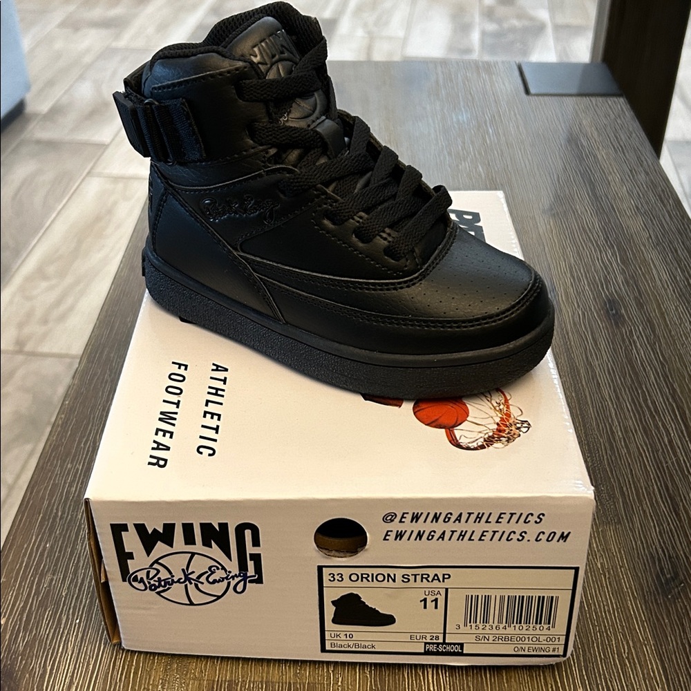 Patrick Ewing 33 Orion Strap High Top Black Sneakers Size 11 Kids/Youth